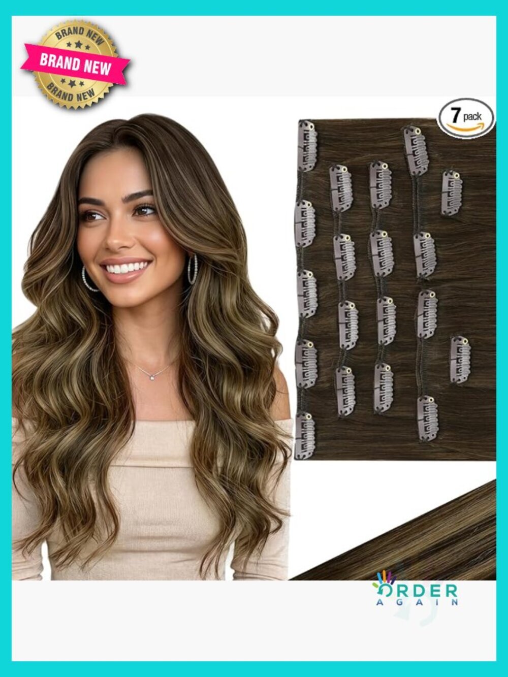 Clip In Real Human Hair Extensions 24 Inch Long Straight Balayage 7pcs 120g